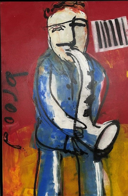 "Saxplayer"  acryl op linnen 120 x 80 cm